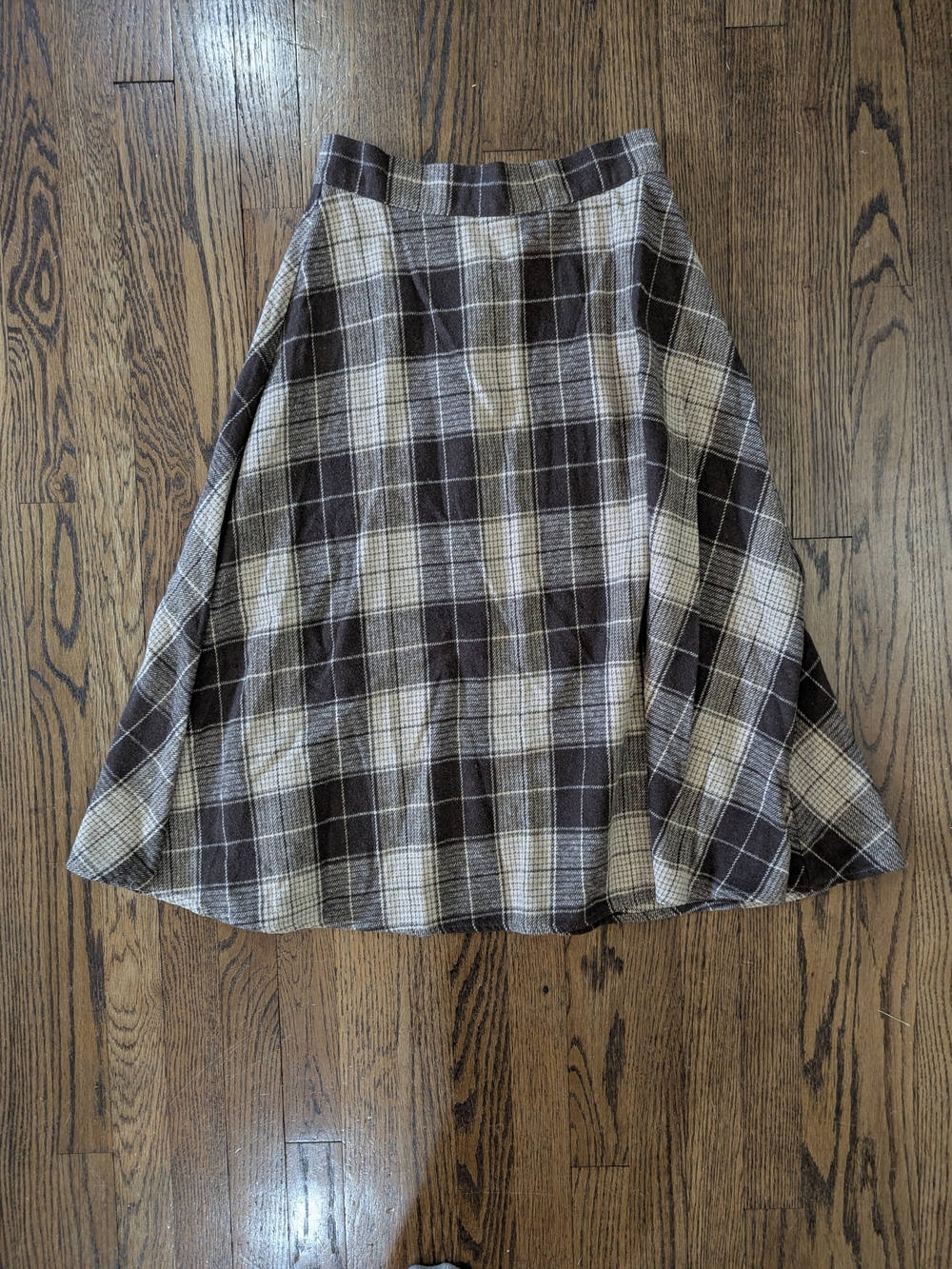 Plaid A-Line Skirt in Brown and Cream — Women's Casual Skirt